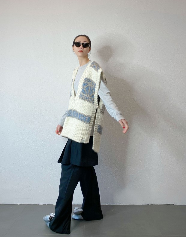 Oversized Pattern Knit Vest #241219